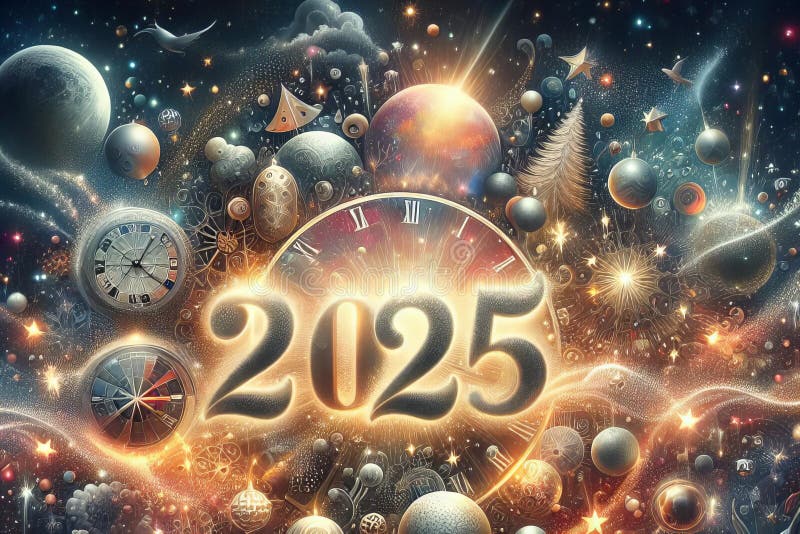 Colorful image clock with number 2025 on it royalty free stock images