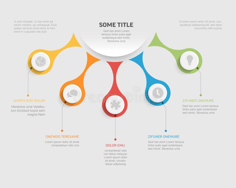 Colorful Infographic with Five Branches and Icons with light buttons vector illustration