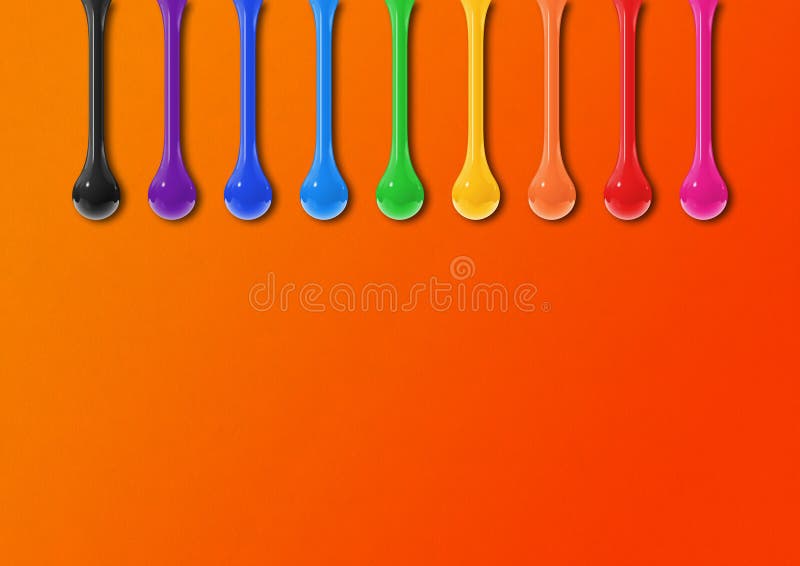 Colorful Ink Drops on Orange Background. Horizontal Wallpaper Stock ...