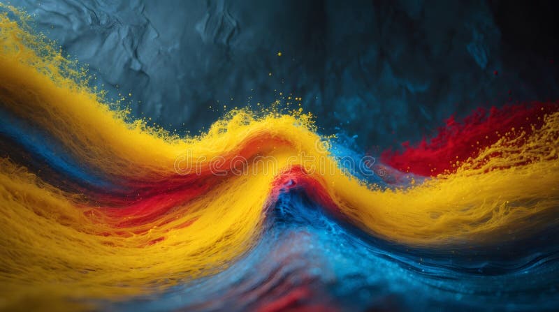 Colorful inks forming abstract waves and splashing, creating a beautiful abstract art piece with vibrant colors royalty free stock photo
