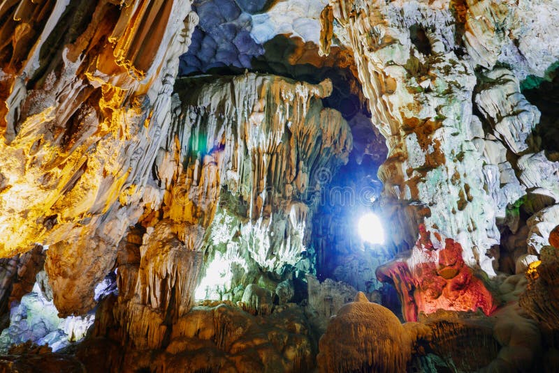 Colorful Inside of Hang Sung Sot Cave World Heritage Site Stock Photo ...