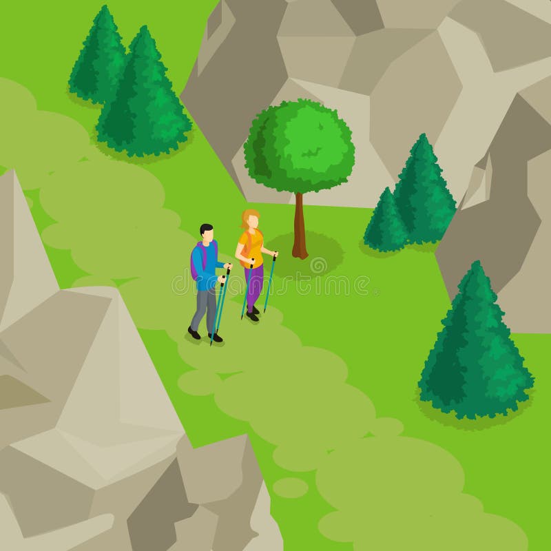 Colorful Isometric Hiking Template stock illustration Colorful Isometric Hiking Template stock illustration