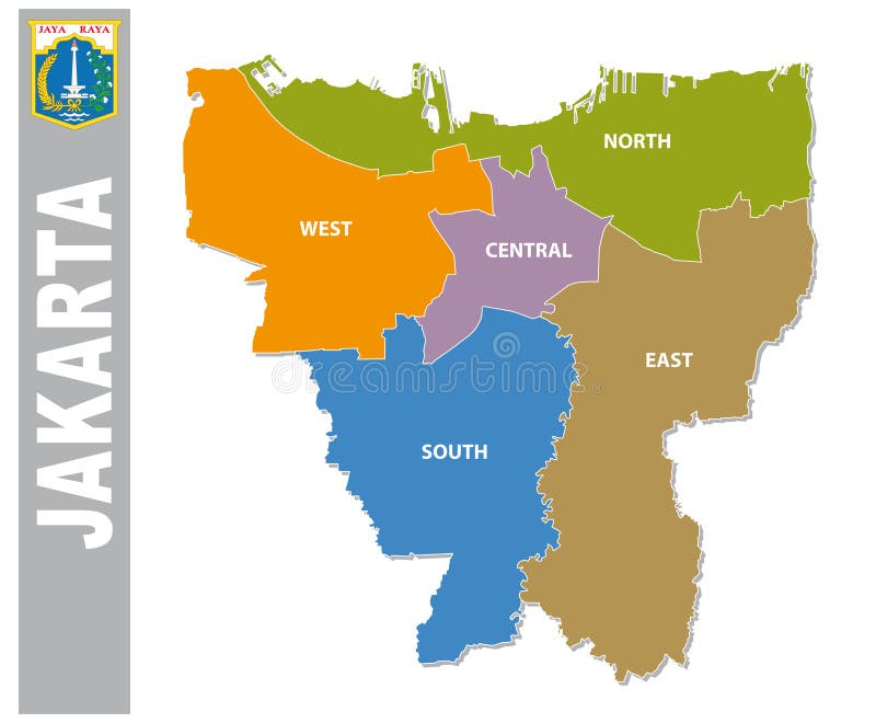 Colorful Jakarta Administrative and Political Map with Coat of a Stock