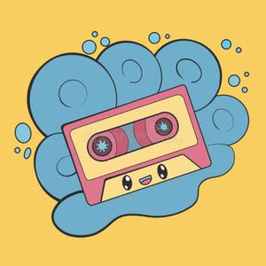 Colorful Kawaii Illustration Of Vintage Cassette Tape 80s And 90s Pop 
