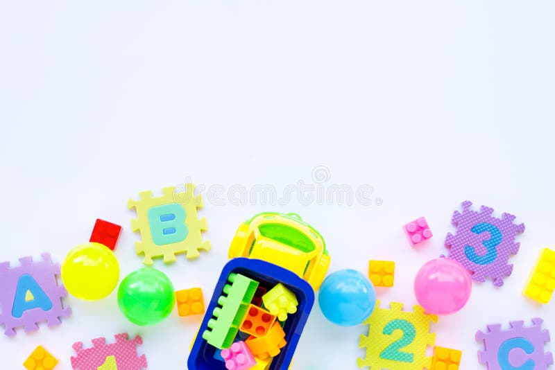 Colorful Kids Toys on White Stock Photo - Image of childhood, game