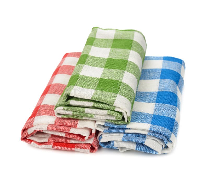 Colorful Kitchen Towels Isolated On White Background Stock Photo
