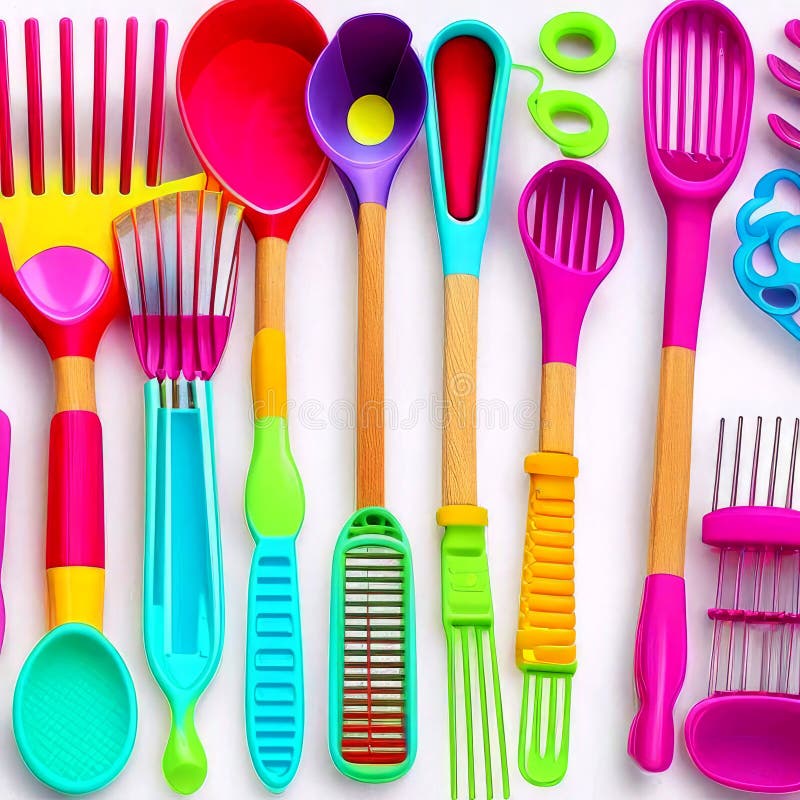 Colorful kitchen utensils stock illustration. Illustration of utensils ...