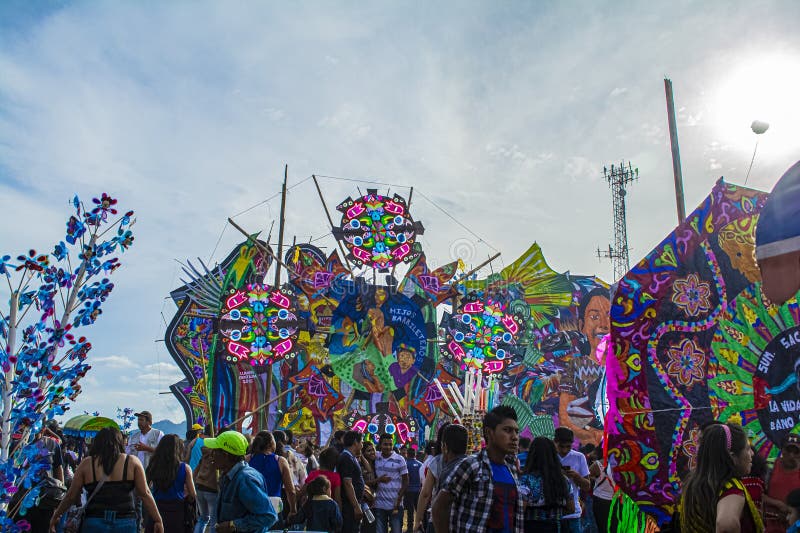 Colorful kite with patterns drawn in the shape of animals and circles