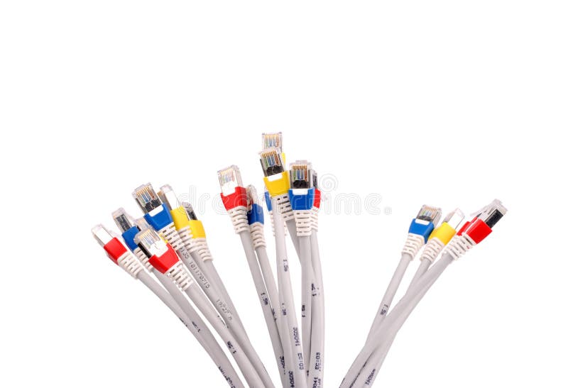 Colorful lan telecommunication cables isolated on white background. Colorful lan telecommunication cables isolated on white background