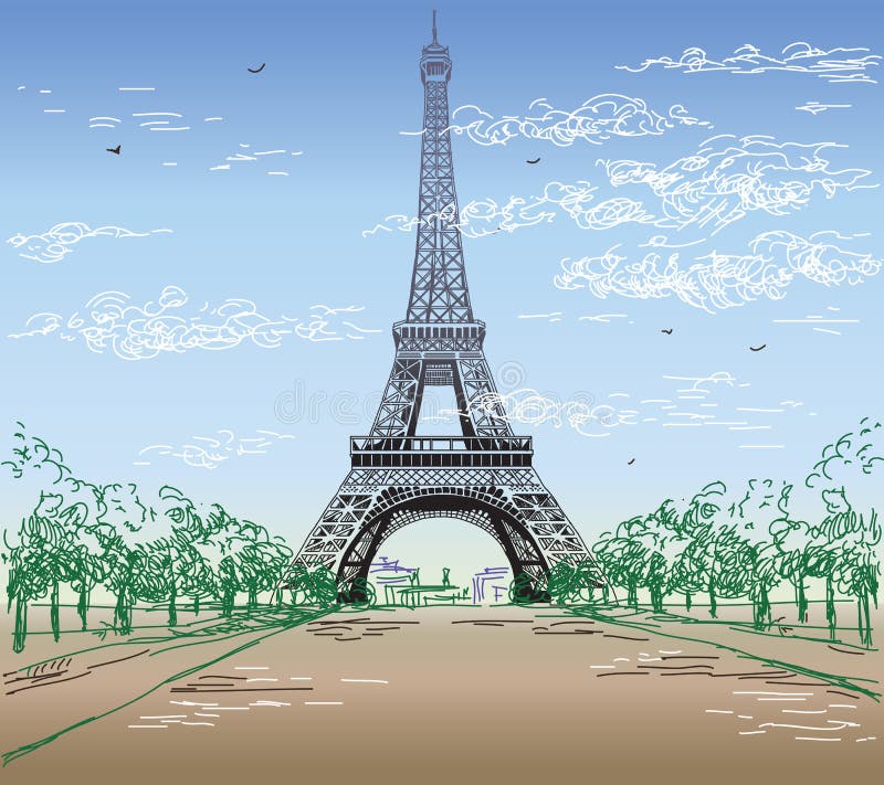 Colorful Landscape with Eiffel Tower Stock Vector - Illustration of ...