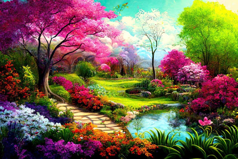 Colorful Landscape Painting. Illustration Stock Illustration ...