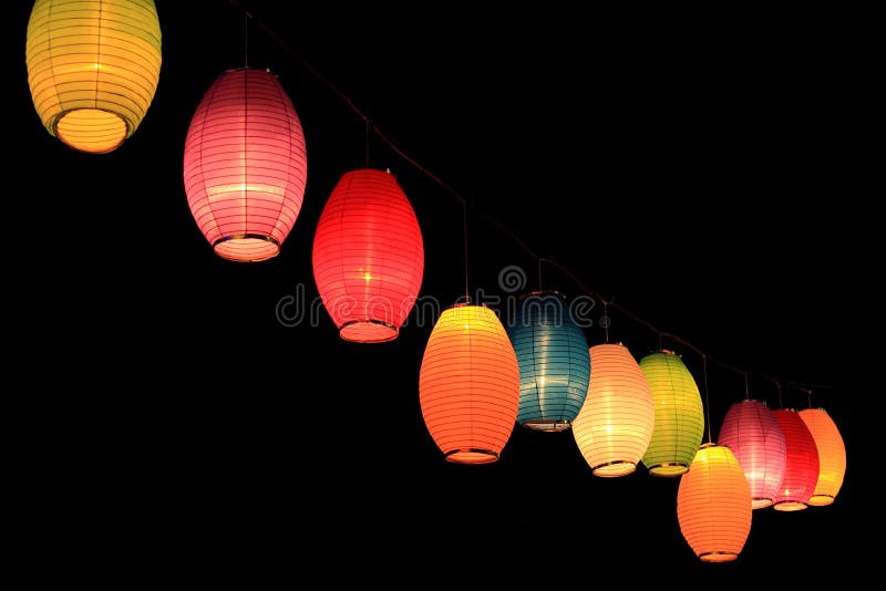 Colorful lanterns in the darkness of night