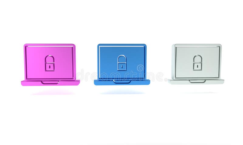 Colorful Laptop and lock icon isolated on white background. Computer and padlock. Security, safety, protection concept stock illustration