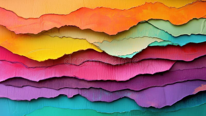 Colorful layers of torn paper creating a vibrant abstract background design stock images