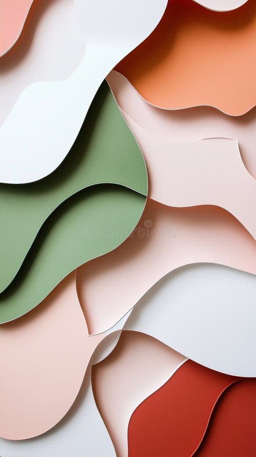 Colorful layers of wavy shapes create a visually appealing abstract background with depth and texture, showcasing pastel colors royalty free stock image