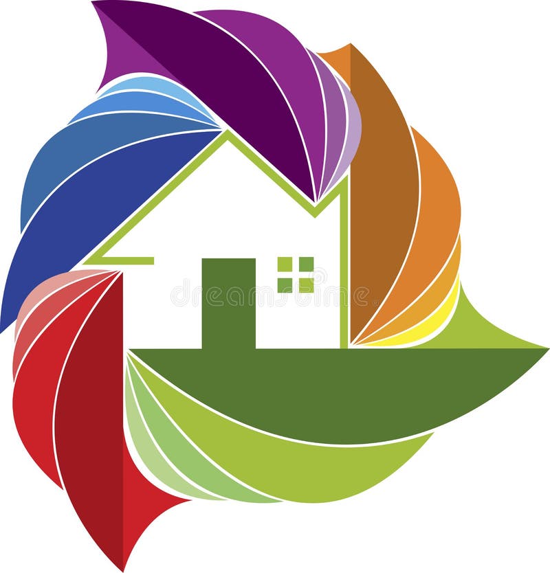 Colorful leaf home logo stock illustration