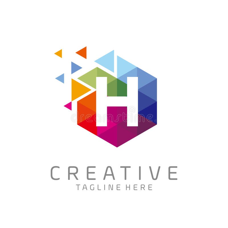 Colorful Letter H Tech Logo Design Vector with Hexagon and Pixel Motion ...