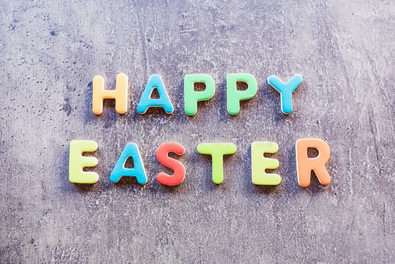 Colorful Letters Happy Easter on Granite Background Stock Image Image