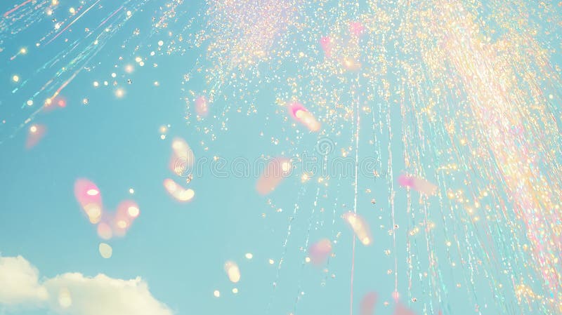 Colorful light trails against blue sky with clouds royalty free stock images