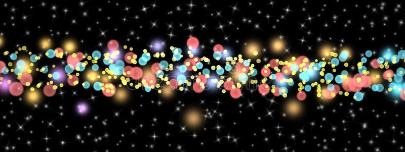 Colorful Lights, Bokeh and Glittering Sparkles in Dark Background Banner vector illustration