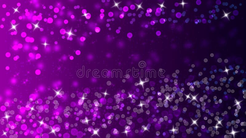 Abstract Colorful Lights, Bokeh and Glittering Sparkles in Dark Purple and Violet Gradient Background stock illustration