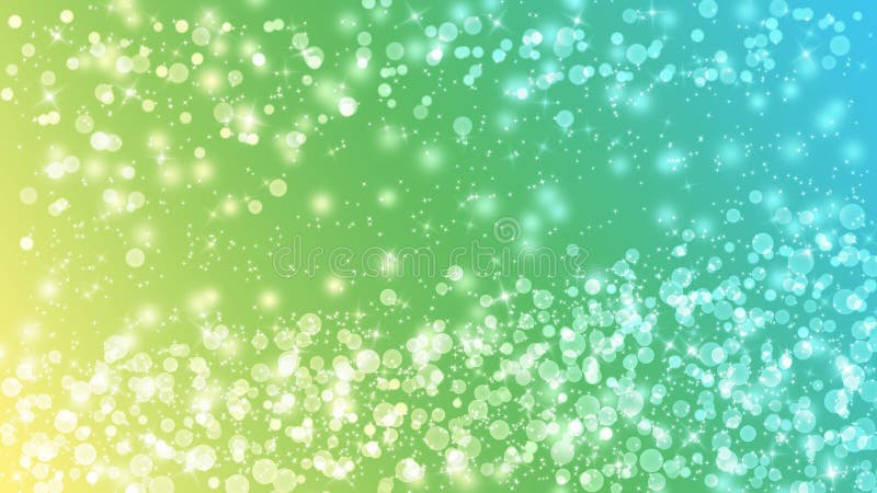 Colorful Lights, Bokeh and Glittering Sparkles in Pastel Blue, Green and Yellow Gradient Background royalty free stock photo