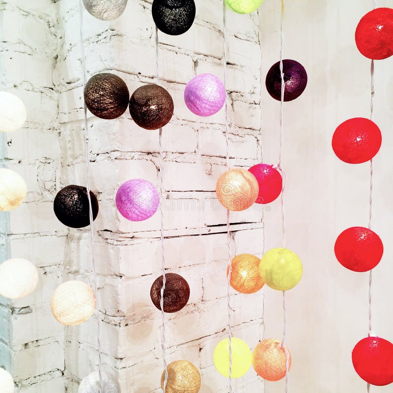 Colorful Lights Decorating a Brick Wall Stock Image Image of colour