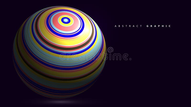 Colorful lines make up a three-dimensional sphere, abstract graphic stock illustration