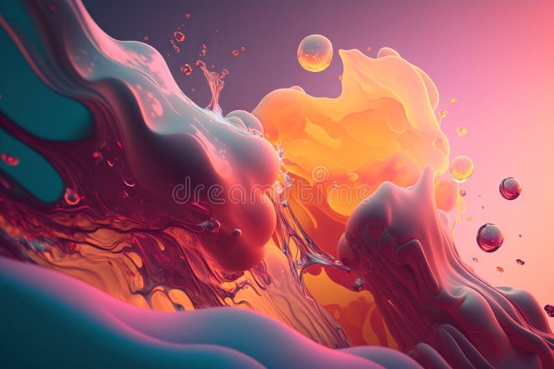 A colorful liquid background with bubbles and bubbles in the air and a pink and yellow background with bubbles and bubbles in the stock illustration