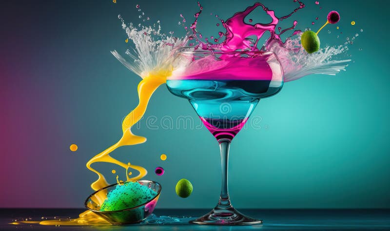 A colorful liquid splashing out of a glass with a spoon vector illustration