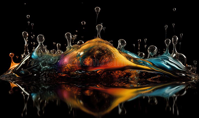 A colorful liquid splashing on top of a black surface royalty free illustration