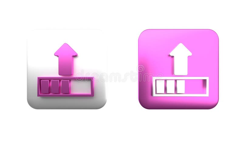 Colorful Loading icon isolated on white background. Upload in progress. Progress bar icon. Square button. 3D render stock illustration