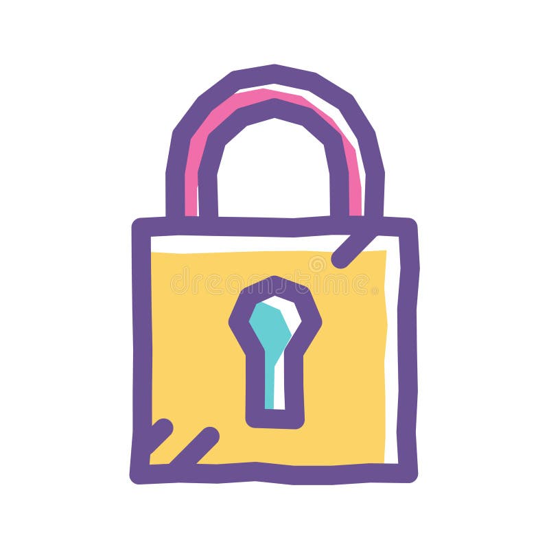 Colorful Lock Doodle Icon royalty free illustration