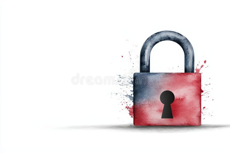 A colorful lock with splashes of paint symbolizing security and protection in a vibrant artistic style royalty free illustration