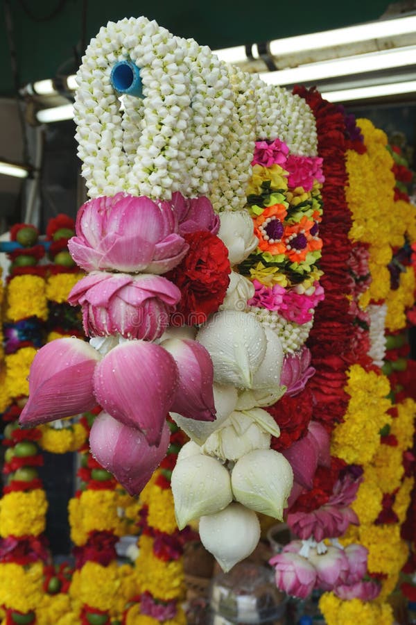 Colorful Lotus Flower Garland At A Hindu Temple In Bangkok