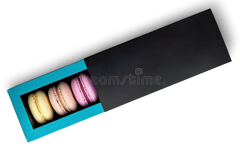 Colorful macaroon in box top view