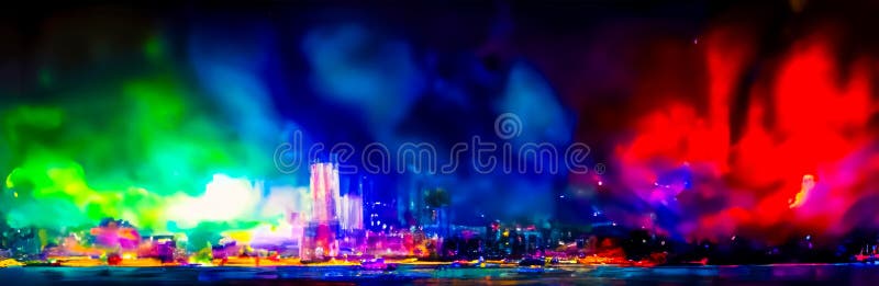 Peisaj muzical futurist, plin de culoare magică explozie vector illustration