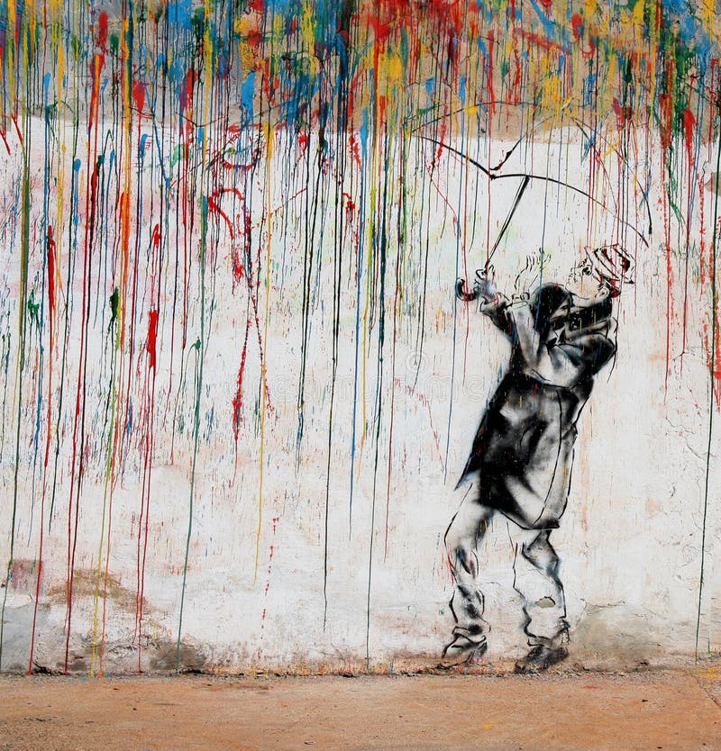 Colorful man graffiti editorial photo. Image of rain - 70202516