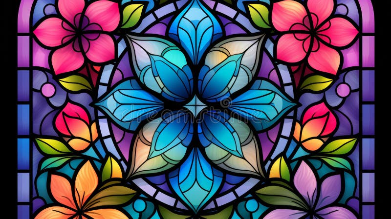 Colorful mandala background with stained glass effect in primary hues for a striking visual display stock illustration