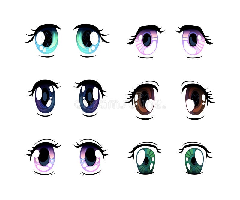 Colorful Manga or Anime Style Eyes with Black Eyelashes Vector Set ...