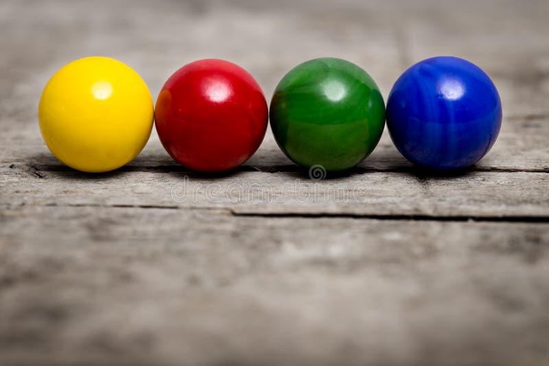 Colorful marbles in a line