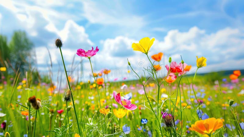 Colorful Meadow in Bloom stock illustration