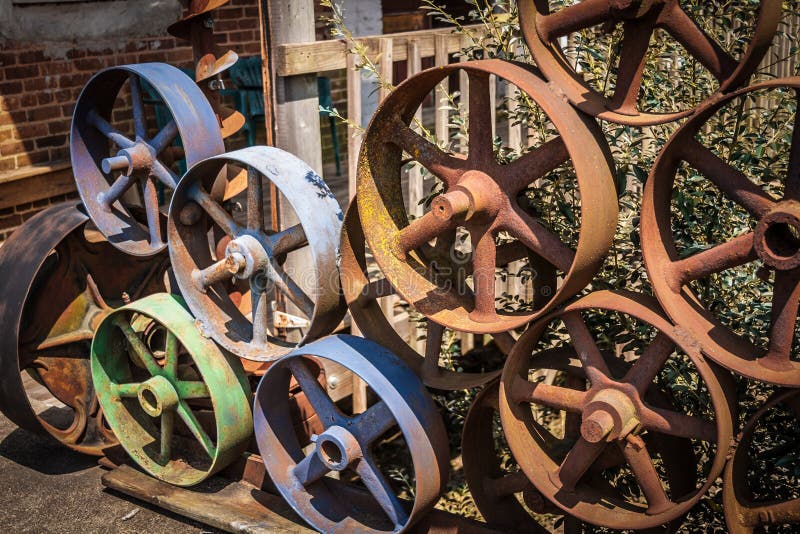Saw Mill Fly Wheels Up Close Stock Image Image of equipment