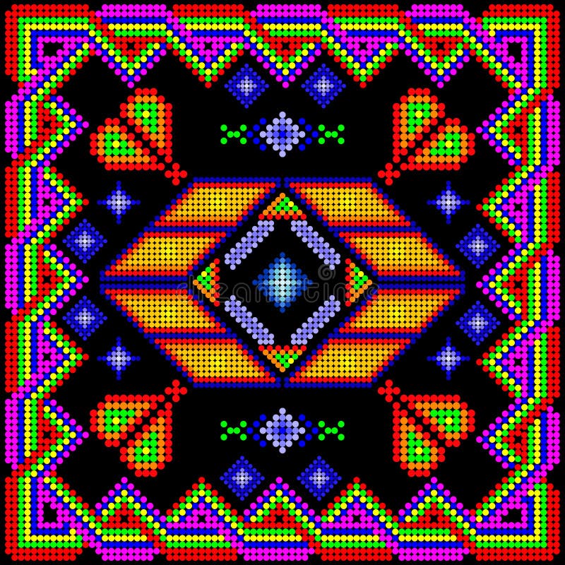 Colorful mexican huichol art abstract background illustration 2