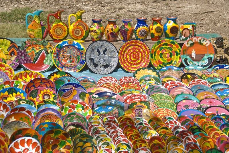 Colorful Mexican Pottery Art Stock Image Image of plate, pitchers