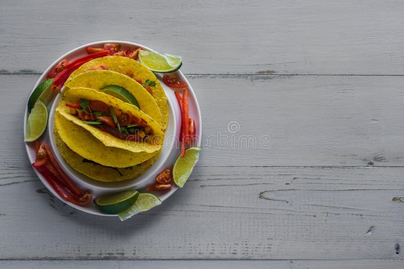 Colorful Mexican Tacos in Shells on Gray Background Stock Image - Image ...