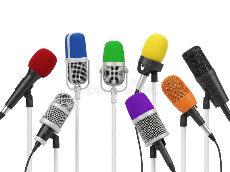 Colorful microphones in a row royalty free illustration