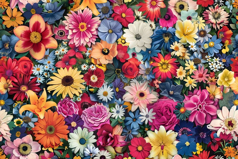 Colorful seamless pattern array of flowers stock illustration