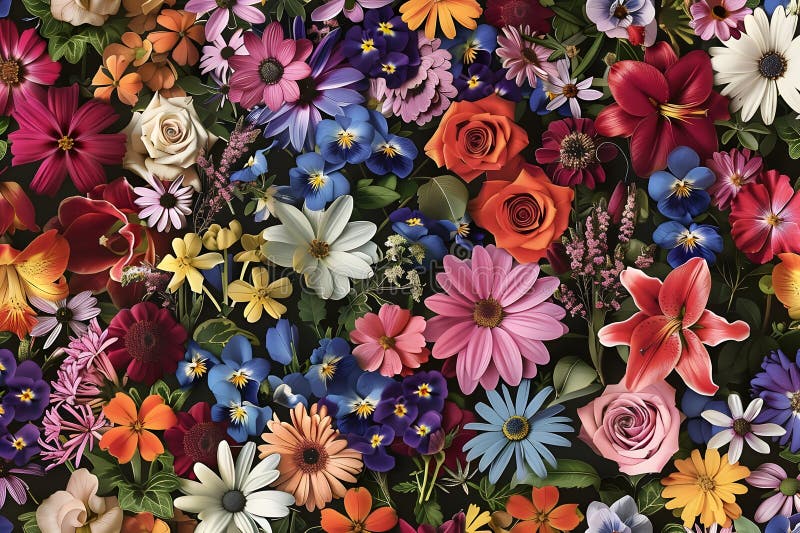 Colorful seamless pattern array of flowers vector illustration