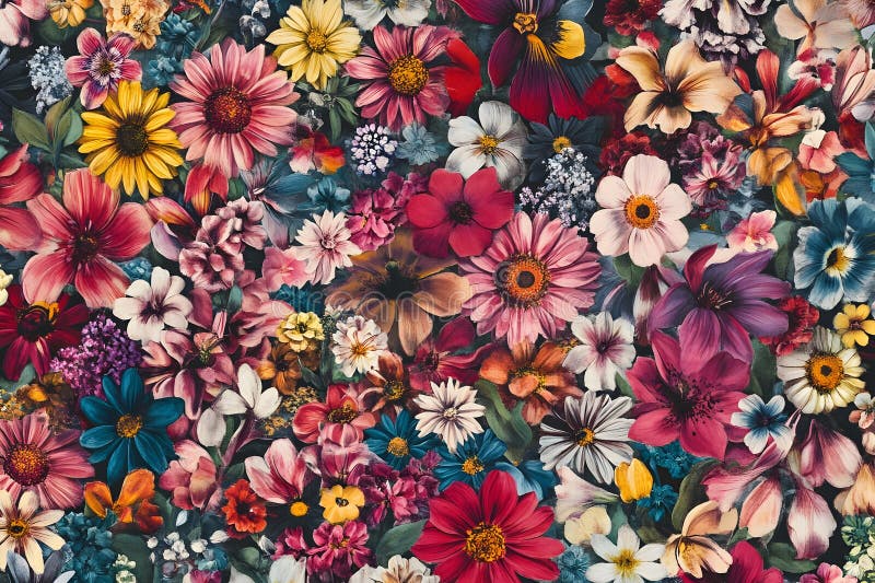 Colorful seamless pattern array of flowers vector illustration